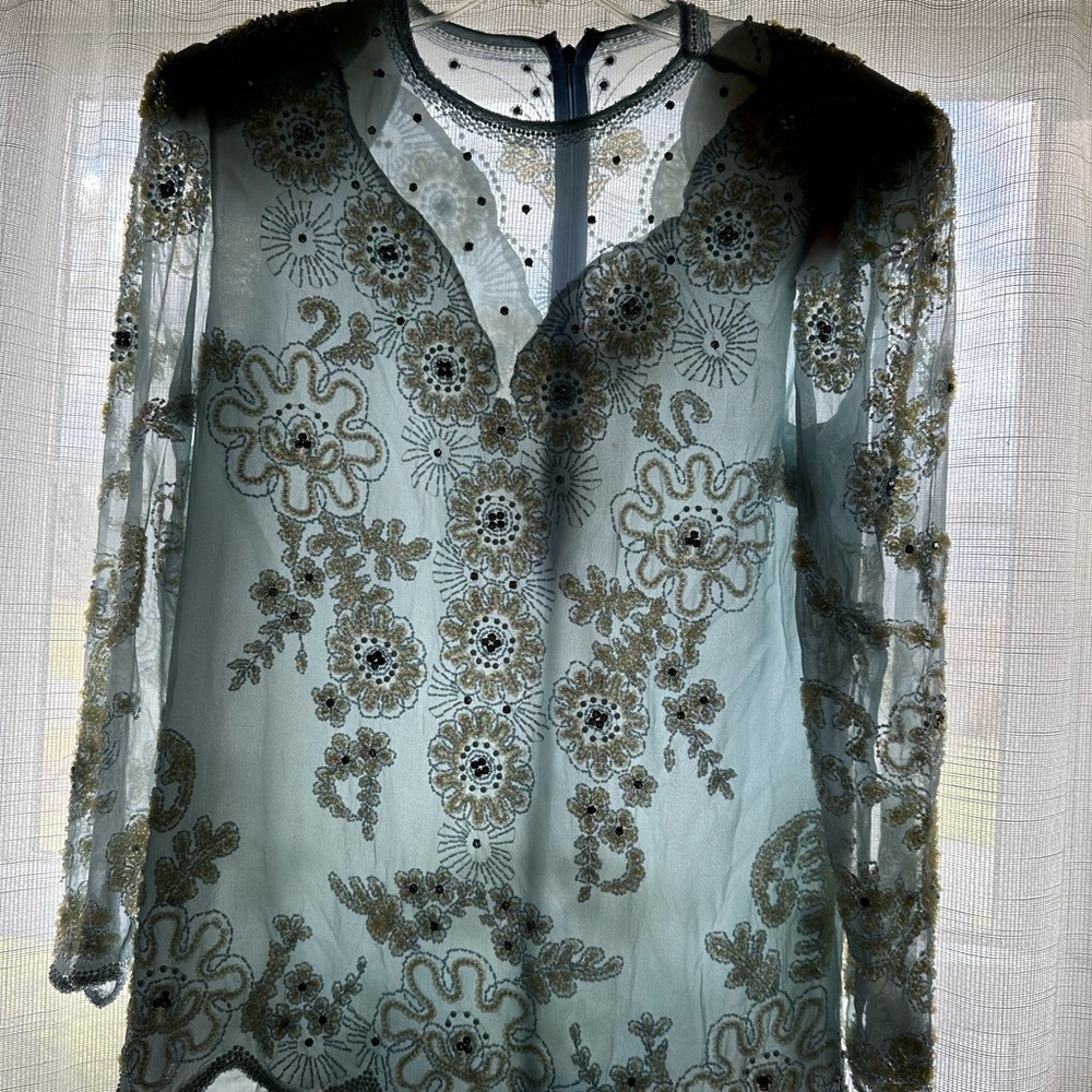 Vintage - Light blue, sequined and beaded GORGEOUS top (perfect for holidays!!!)